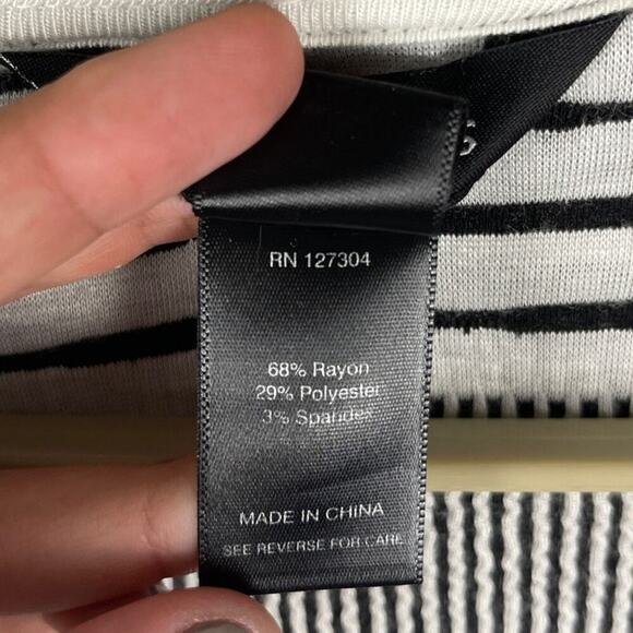 Ali Miles Black Ivory Textured Striped Knit 3/4 Sleeves Button Front Top 3X FLAW - Picture 4 of 11